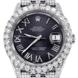 Diamond Iced Out Rolex Datejust 41 | 25 Carats Of Diamonds | Custom Grey Roman Diamond Dial | Jubilee Band