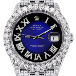 Diamond Iced Out Rolex Datejust 41 | 25 Carats Of Diamonds | Custom Blue Roman Diamond Dial | Jubilee Band