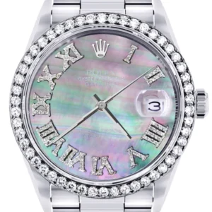 Diamond Mens Rolex Datejust Watch 16200 | 36Mm | Dark Mother Of Pearl Dial | Roman Numeral | Oyster Band