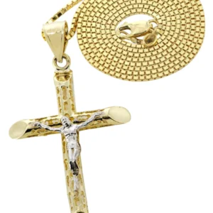 10K Yellow Gold Box Cross / Crucifix Necklace | Appx. 7.6 Grams