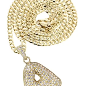 10K Yellow Gold Bubble Letter "A" CZ Necklace | Appx. 13.9 Grams
