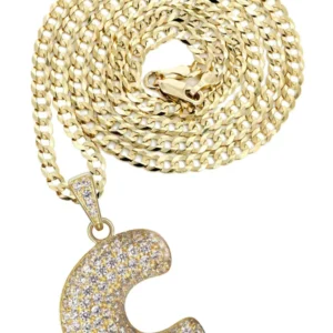 10K Yellow Gold Bubble Letter “C” CZ Necklace | Appx. 13.1 Grams