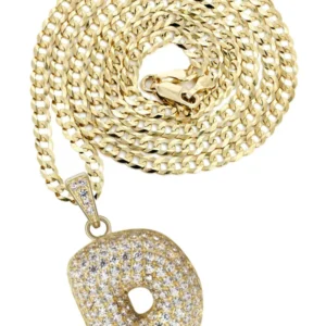 10K Yellow Gold Bubble Letter “D” CZ Necklace | Appx. 13.5 Grams