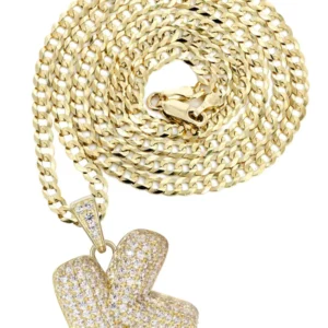 10K Yellow Gold Bubble Letter "K" CZ Necklace | Appx. 14.7 Grams