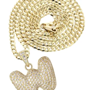 10K Yellow Gold Bubble Letter “W” CZ Necklace | Appx. 15.2 Grams