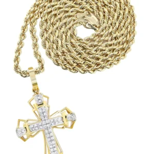 10K Yellow Gold Cross Diamond Necklace | 0.26 Carats