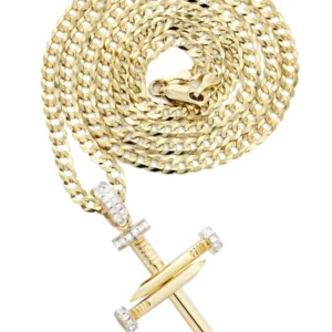 10K Yellow Gold Diamond Cross Necklace | 0.19 Carats