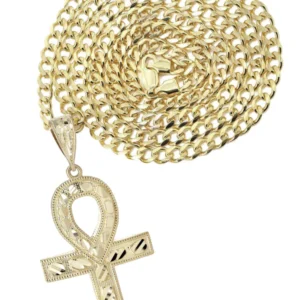 10K Yellow Gold Diamond Cut Ankh Necklace | Appx. 16.3 Grams