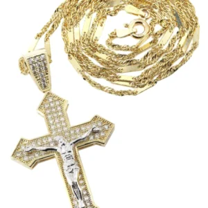 10K Yellow Gold Fancy Link Gold Cross / Crucifix Necklace | Appx. 7.4 Grams