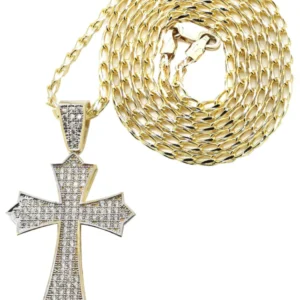 10K Yellow Gold Fancy Link Gold Cross Necklace | Appx. 12.3 Grams