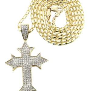 10K Yellow Gold Fancy Link Gold Cross Necklace | Appx. 13.5 Grams