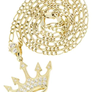 10K Yellow Gold Figaro Crown Necklace | Appx. 8.2 Grams