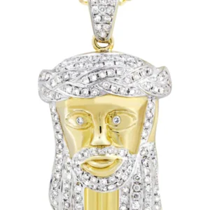 10K Yellow Gold Jesus Head Diamond Necklace | 1.19 Carats