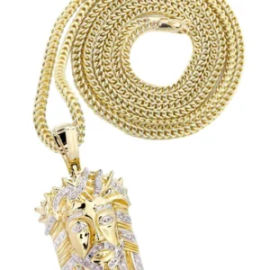 10K Yellow Gold Jesus Head Diamond Necklace | 0.28 Carats
