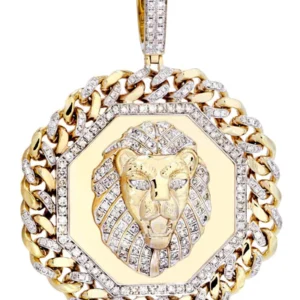 10K Yellow Gold Lion Head Diamond Necklace | 2.92 Carats