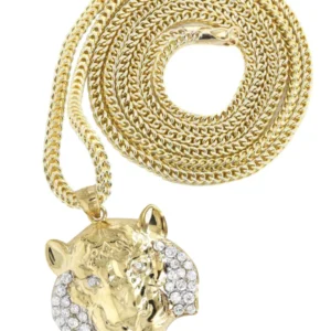 10K Yellow Gold Lion Head Necklace | Appx 19.4 Grams