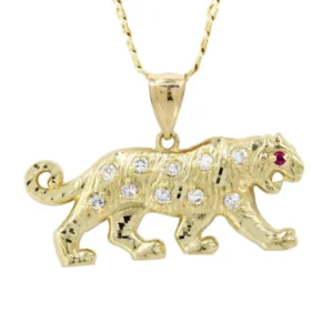 10K Yellow Gold Pave & Cz Tiger Necklace | Appx. 10.3 Grams