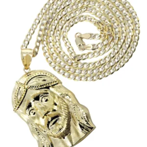 10K Yellow Gold Pave Jesus Piece Chain | Appx. 11.2 Grams
