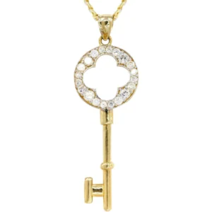 10K Yellow Gold Pave Key Necklace | Appx. 8.5 Grams
