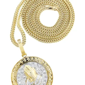 10K Yellow Gold Praying Hands Diamond Necklace | 0.54 Carats