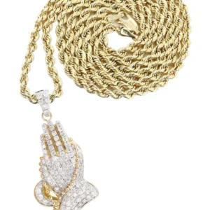 10K Yellow Gold Praying Hands Diamond Necklace | 5 Carats