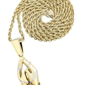10K Yellow Gold Praying Hands Diamond Necklace | 0.36 Cara