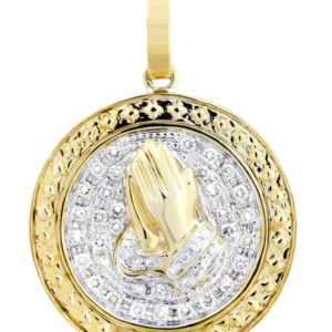 10K Yellow Gold Praying Hands Diamond Necklace | 0.54 Carats