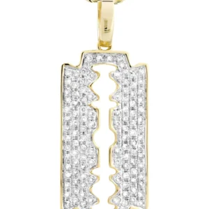 10K Yellow Gold Razor Blade Barber Diamond Necklace | 0.77 Carats
