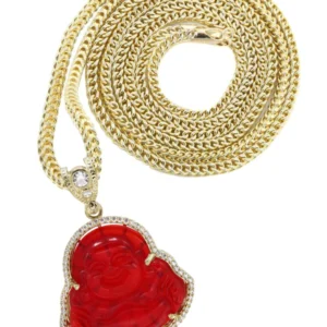 10K Yellow Gold Red Buddha Necklace | Appx. 22.5 Grams