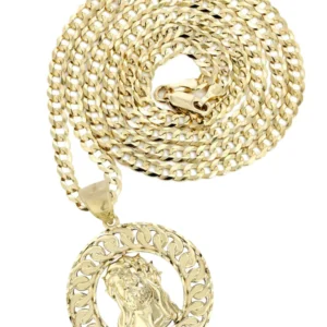 10K Yellow Gold Round Jesus Piece Necklace | Appx. 19.5 Grams