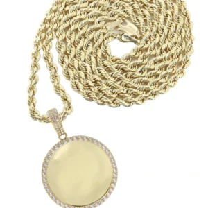 10K Yellow GoldSmall Cz Round Picture Necklace | Appx. 14.9 Grams