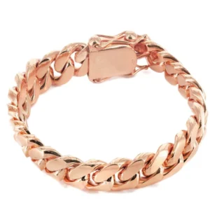 14K Rose Gold Bracelet Solid Miami Cuban Link