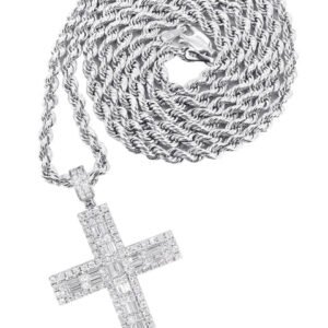 14K White Gold Diamond Cross Necklace | 4.56 Carats