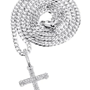 14K White Gold Diamond Cross Necklace | 1.28 Carats