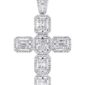 14K White Gold Diamond Cross Necklace | 2.88 Carats