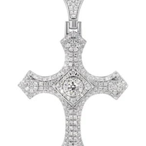 14K White Gold Diamond Cross Necklace | 1.46 Carats