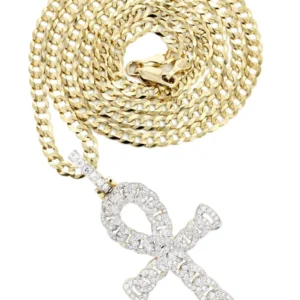 14K Yellow Gold Ankh Diamond Necklace | 1.88 Carats