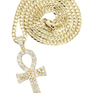 14K Yellow Gold Ankh Diamond Necklace | 1.78 Carats