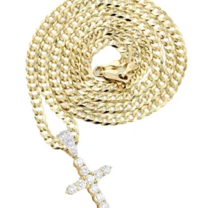 14K Yellow Gold Diamond Cross Necklace | 1.55 Carats