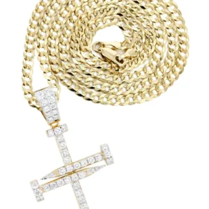 14K Yellow Gold Diamond Cross Necklace | 1.86 Carats