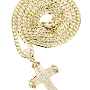 14K Yellow Gold Diamond Cross Necklace | 0.9 Carats