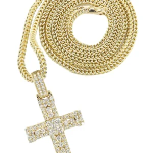 14K Yellow Gold Diamond Cross Necklace | 1.04 Carats