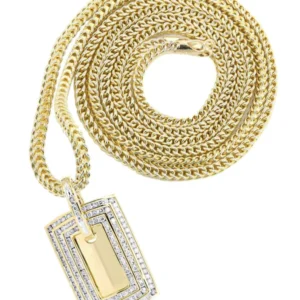 14K Yellow Gold Dog Tag Diamond Necklace | 2.19 Carats