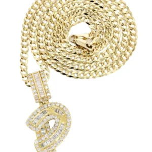 14K Yellow Gold Letter “P” Baguette Diamond Necklace | 1.72 Carats