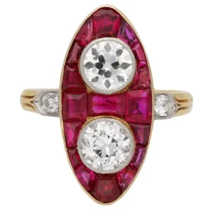 Antique Natural Unenhanced Marquise Ruby Diamond Ring, circa 1900