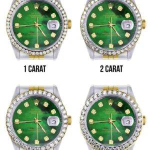 116233 | Hidden Clasp | Diamond Rolex Datejust Two Tone | 36MM | Green Diamond Mother Of Pearl Dial | Jubilee Band