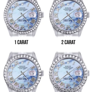 116200 | Hidden Clasp | Diamond Rolex Datejust Watch | 36Mm | Blue Mother Of Pearl Roman Numeral Dial | Jubilee Band