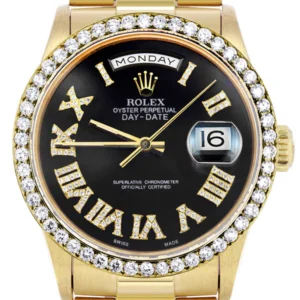 Rolex Day-Date | Presidential | Model 18238 | 18K Yellow Gold | Model 18238 | Diamond Bezel | Black Diamond Roman Dial