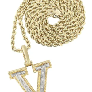 Diamond 10K Yellow Gold Letter "V" Necklace | Appx. 13.9 Grams
