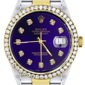 Diamond Gold Rolex Watch For Men 16233 | 36Mm | Royal Blue Dial | Oyster Band